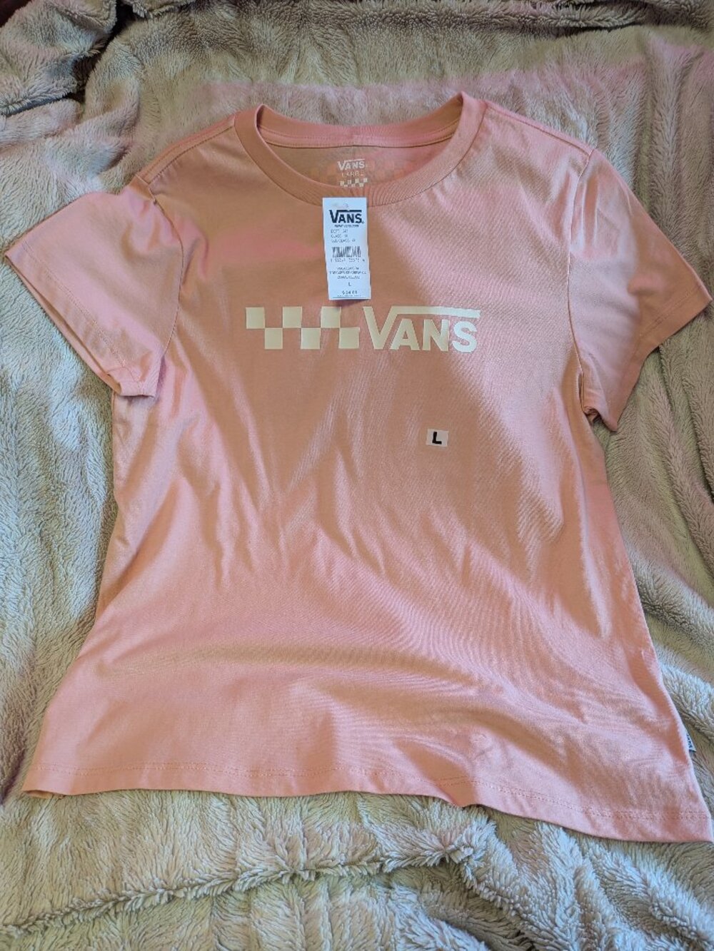 Vans Womens Graphic Tee Trecker Logo Salmon Skate Grunge Skater Large NEW